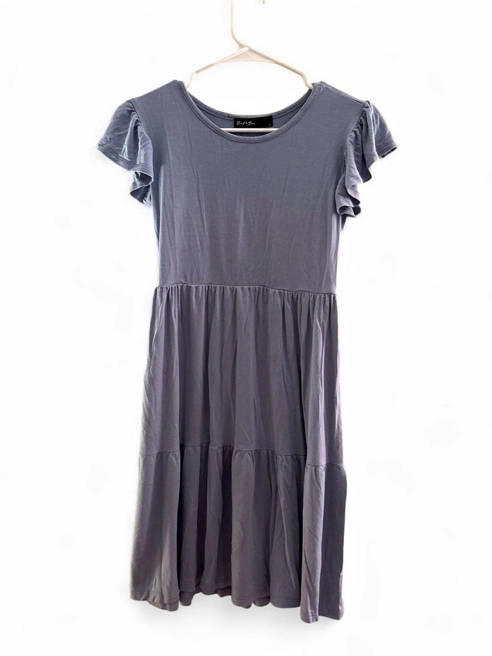 Bri & Bri Ruffle Sleeve Tiered Dress in Purple Small Like New